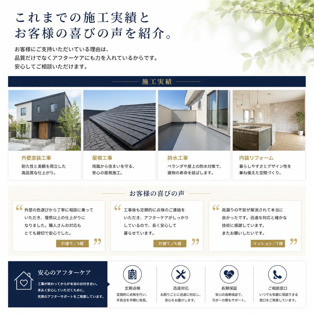 豊富な施工実績とお客様の声